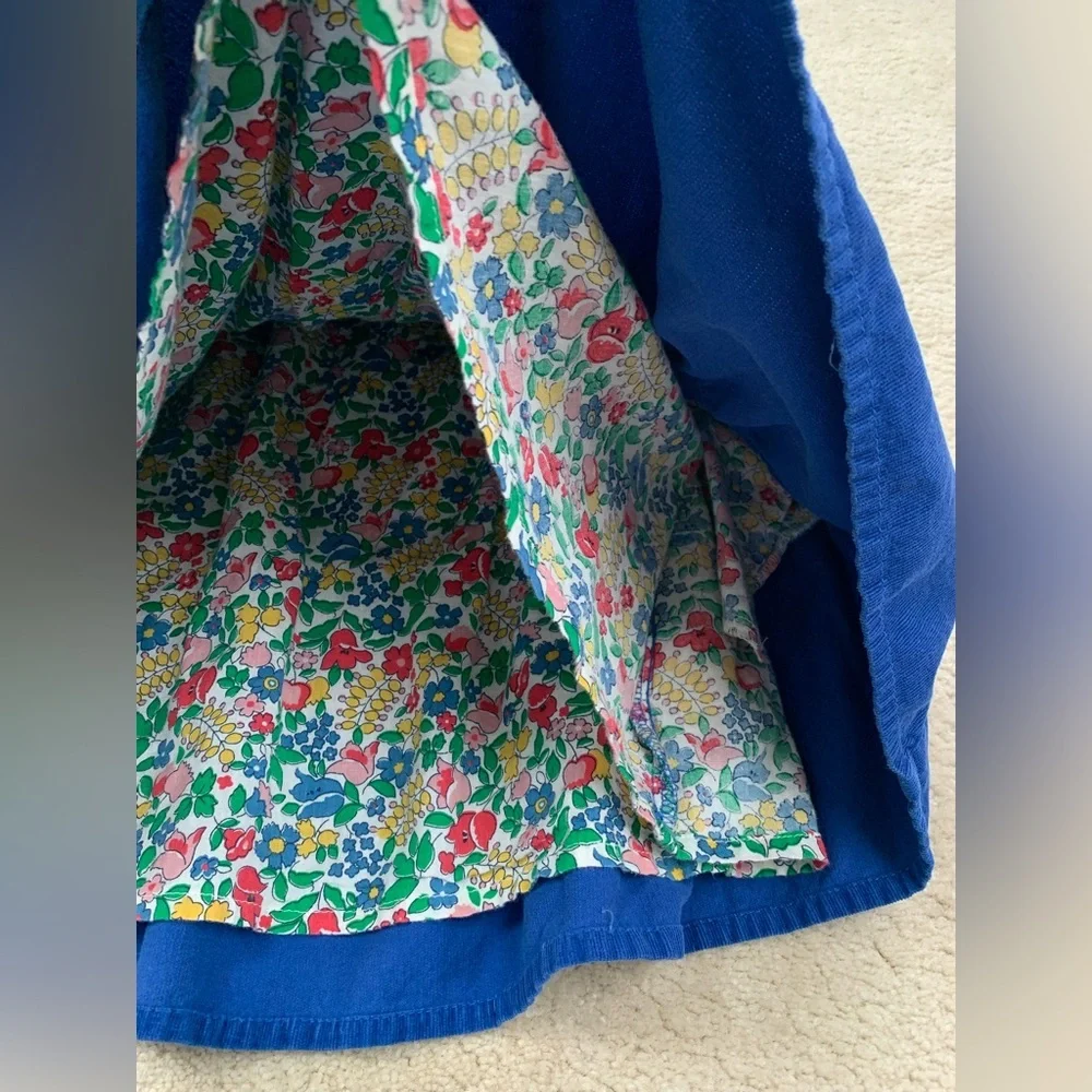 Mini Boden Size 6-7 Royal Blue Corduroy Short Sleeve Floral Lined Dress